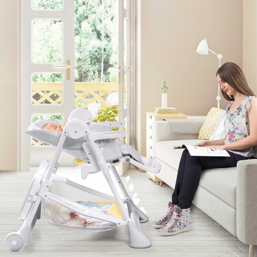 Gear dsvCOSTWAY | Baby Folding High Chair With Wheel Tray Storage Basket -Grey