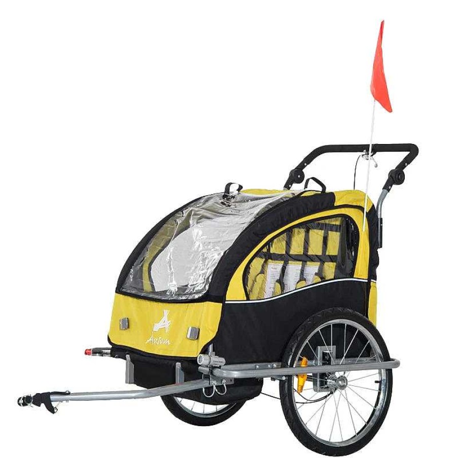 Strollers dsvAOSOM | 2-Seat Bike Trailer + Jogging Stroller - Yellow