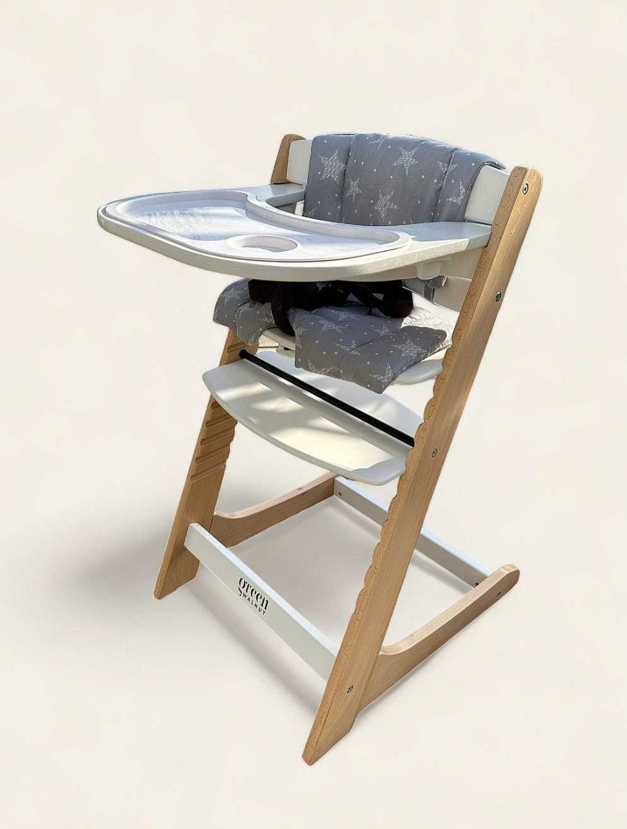 Gear cdsvGREEN WALNUT | Wooden High Chair For Babies And Toddlers | Includes ( Seat Cushion ,Tray & 5 Point Belt )