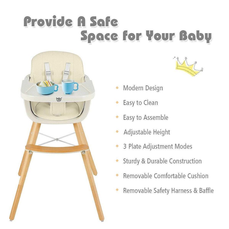 Gear dsvCOSTWAY | 3-In-1 Convertible Wooden High Chair With Cushion - Beige