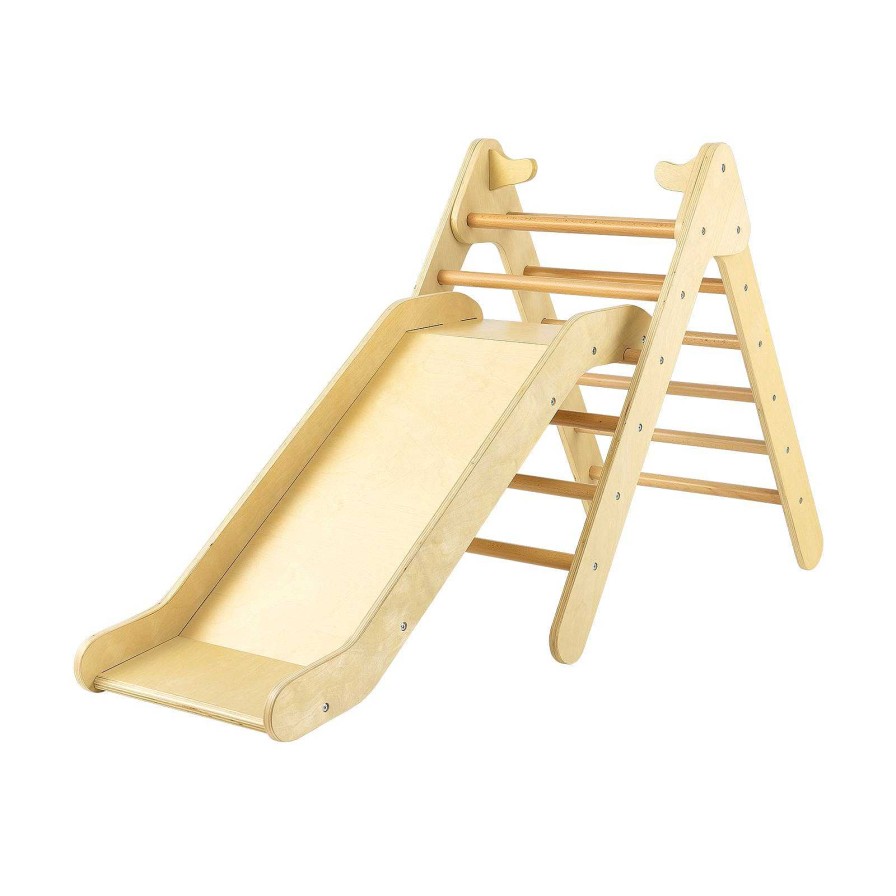 Gear dsvCOSTWAY | 2-In-1 Wooden Triangle Climber Set With Gradient Adjustable Slide-Natural