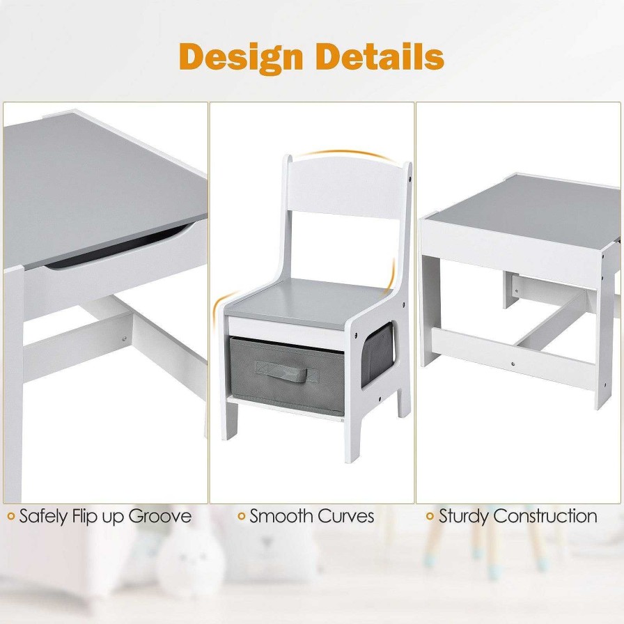 Gear dsvCOSTWAY | Kids Table Chairs Set With Storage Boxes Blackboard Whiteboard Drawing - White