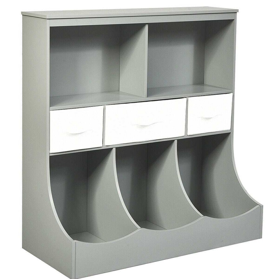 Nursery dsvCOSTWAY | Bookcase With Cubbies & Removable Storage Drawers - Gray