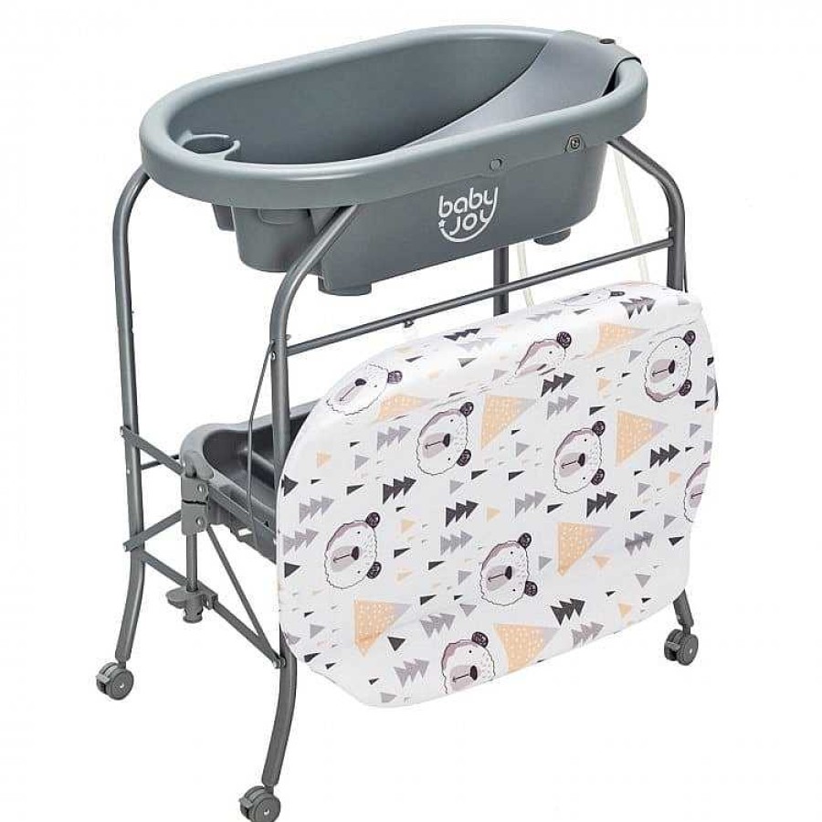 Nursery dsvCOSTWAY | Folding Baby Changing Table With Bathtub And 4 Universal Wheels