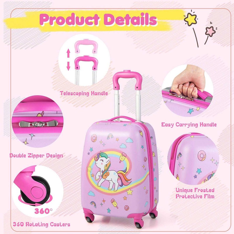 Gear dsvCOSTWAY | 2 Pieces Kids Carry-On Luggage Set With 12 Inch Backpack - Pink