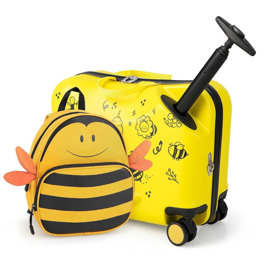 Gear dsvCOSTWAY | 2 Pieces 18 Inch Ride-On Kids Luggage Set With Spinner Wheels And Bee Pattern