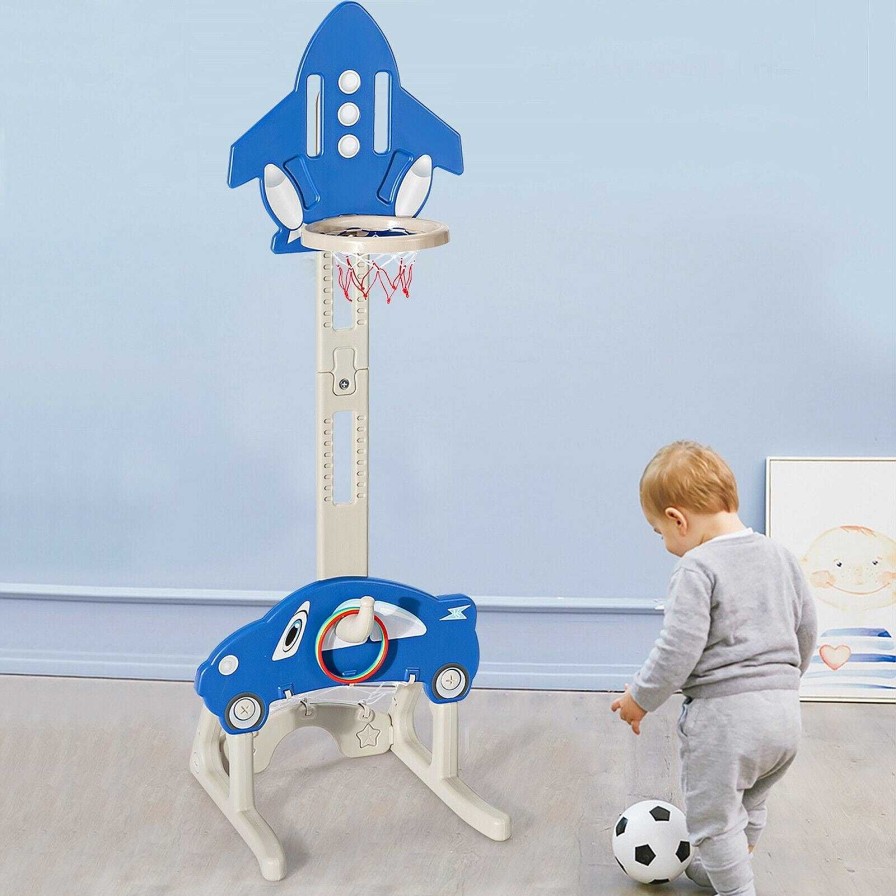 Gear dsvCOSTWAY | 3-In-1 Basketball Hoop For Kids Adjustable Height Playset With Balls - Blue